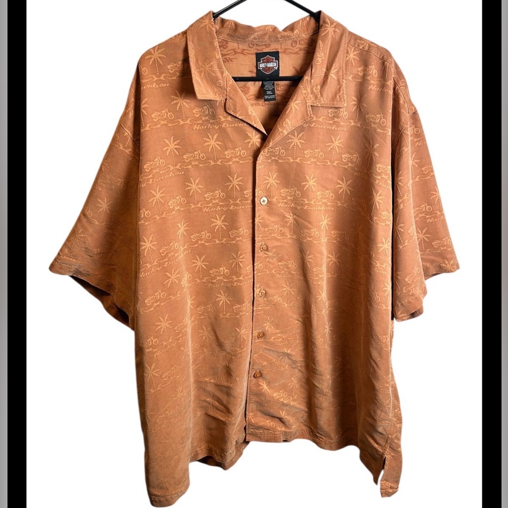 Harley Davidson Orange Hawaiian Button Up Motorcycle Shirt Size 3X